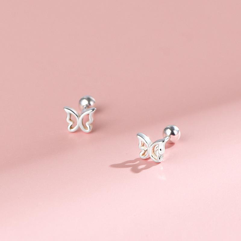 Hollow Butterfly Screw Buckle Stud Earrings For Women Sweet Minimalist Delicate Ear Jewelry