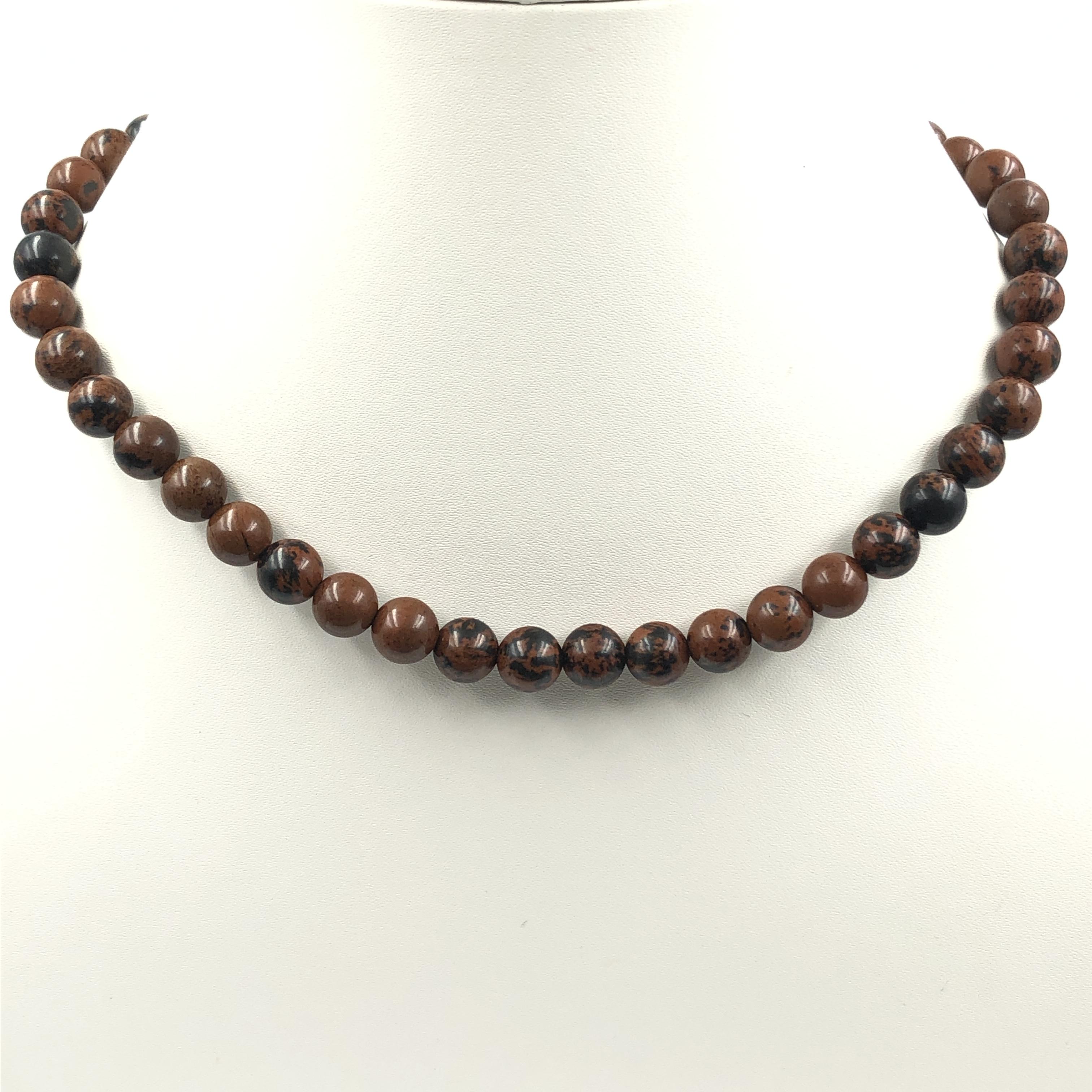 8 мм Натуральные Бусины из Самородного Обсидиана Махагони Ручная Работа Женское Ожерелье 17-20  Подарок на День Рождения 8BN-16