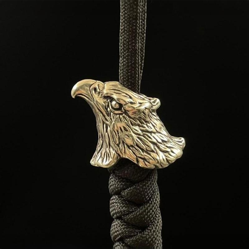 Premium Vintage Brass 3D Eagle Head Paracord Bead EDC Keychain Knife Pendant Decor for Backpack Accessories