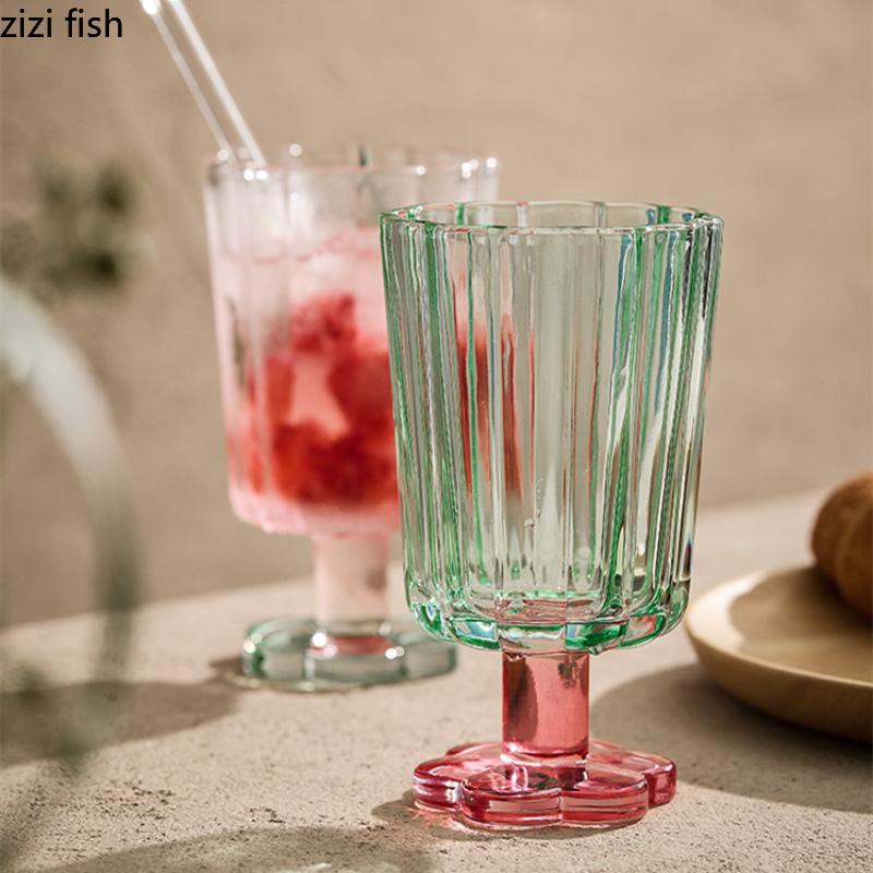 Flower-shaped Water Cup High Foot Glass Cups Ice Cream Cups Red Wine Glasses Goblet Drink Cups Juice Cup Drinkware Mugs Teacup
