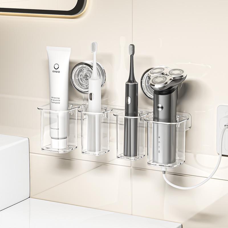 Wall-Mounted Punch-Free Suction Cup Toothbrush Holder & Bathroom Storage Box