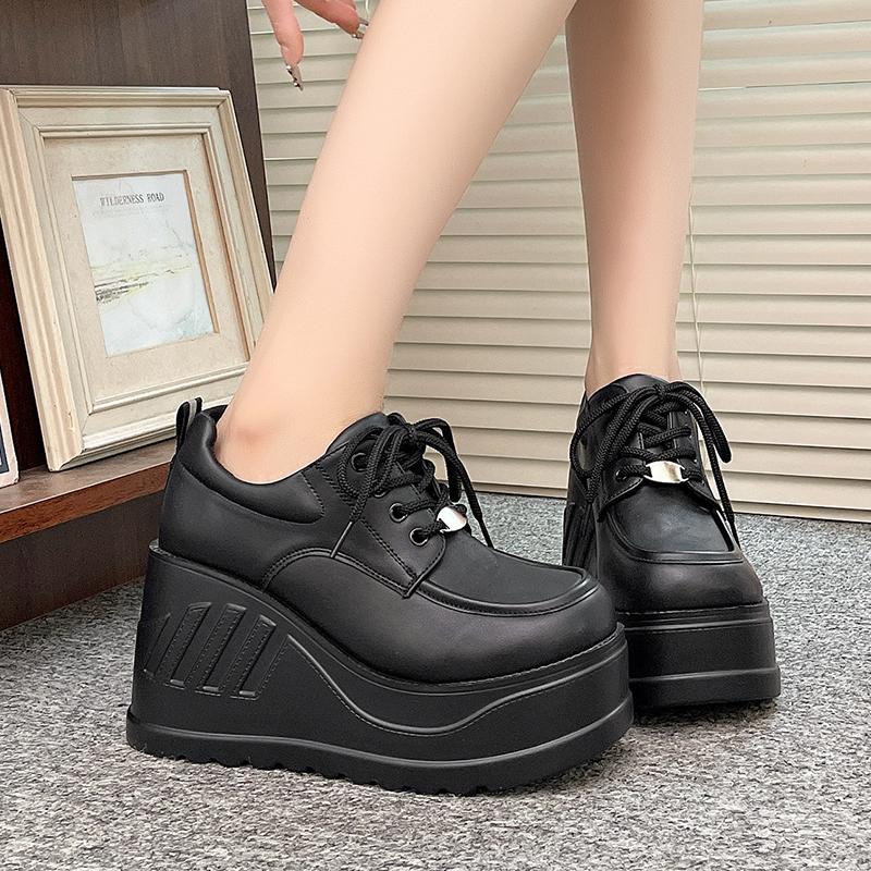 Fashion 10CM Big Size 42 Black Design Female Goth Platform Fashion Cosplay Wedges High Heels Women's Pumps Street Sneaker Shoes Woman