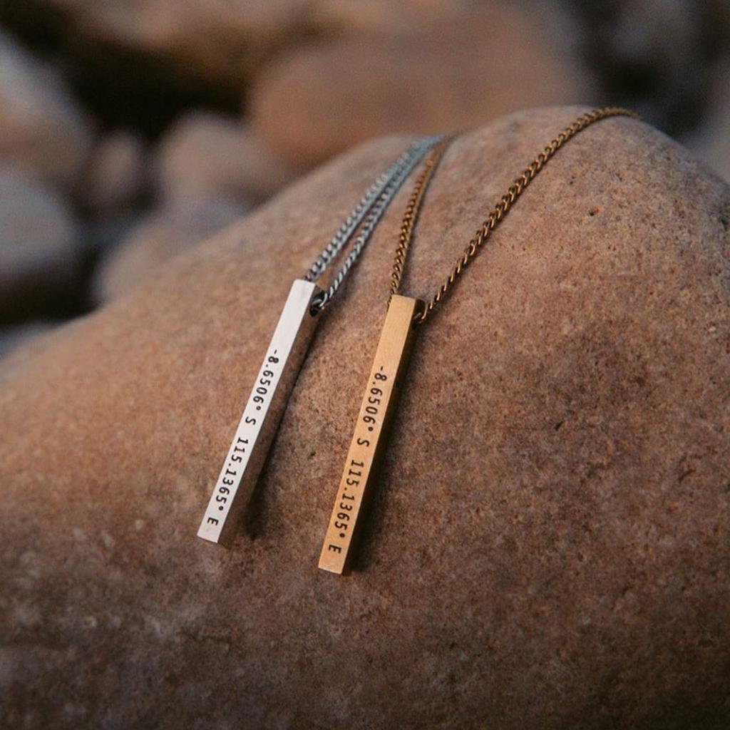 Stainless Steel Three Dimensional Necklace With Engraved Surname, Customized Pendant, Holiday Anniversary Date Gift