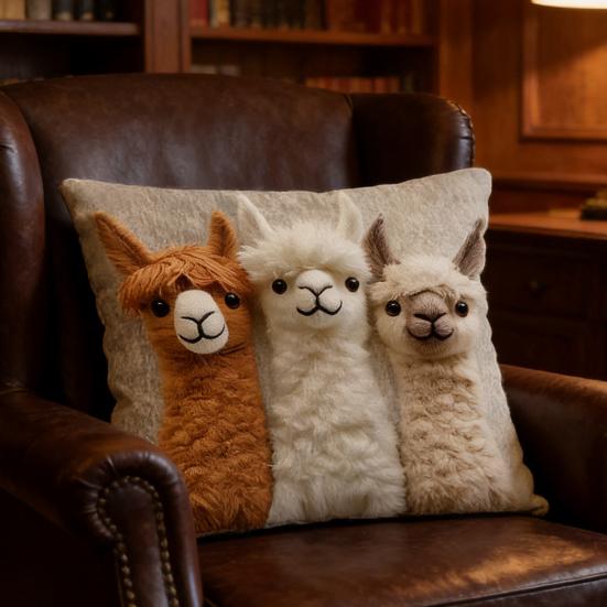 2D Animal Cushion Cover Imitation Embroidery Alpaca Pattern Pillow Case Dog Highland Cow Throw