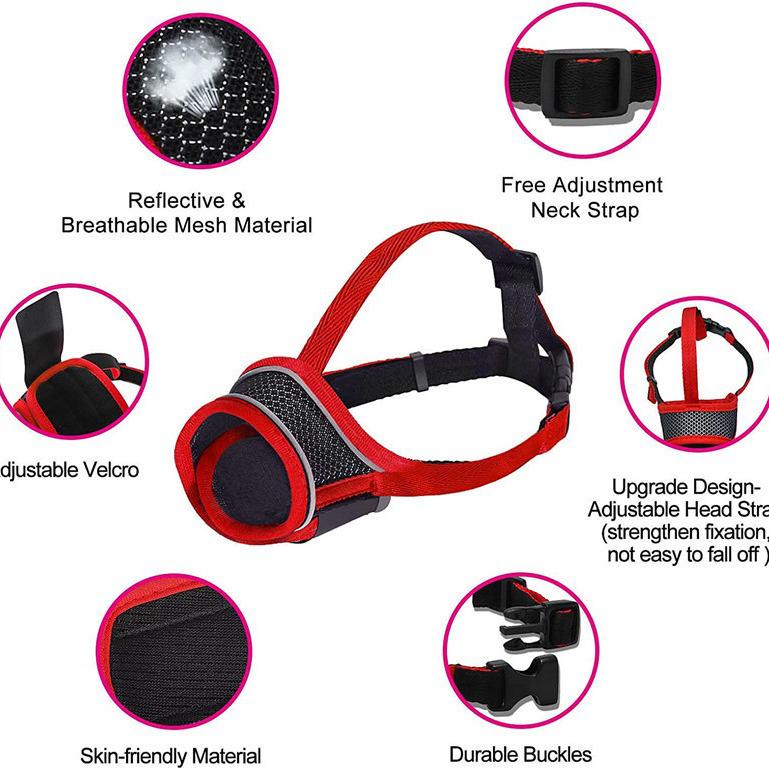 Langer reflektierender Nylon-Haustiermaulkorb mit atmungsaktivem Netz und verstellbarer Passform