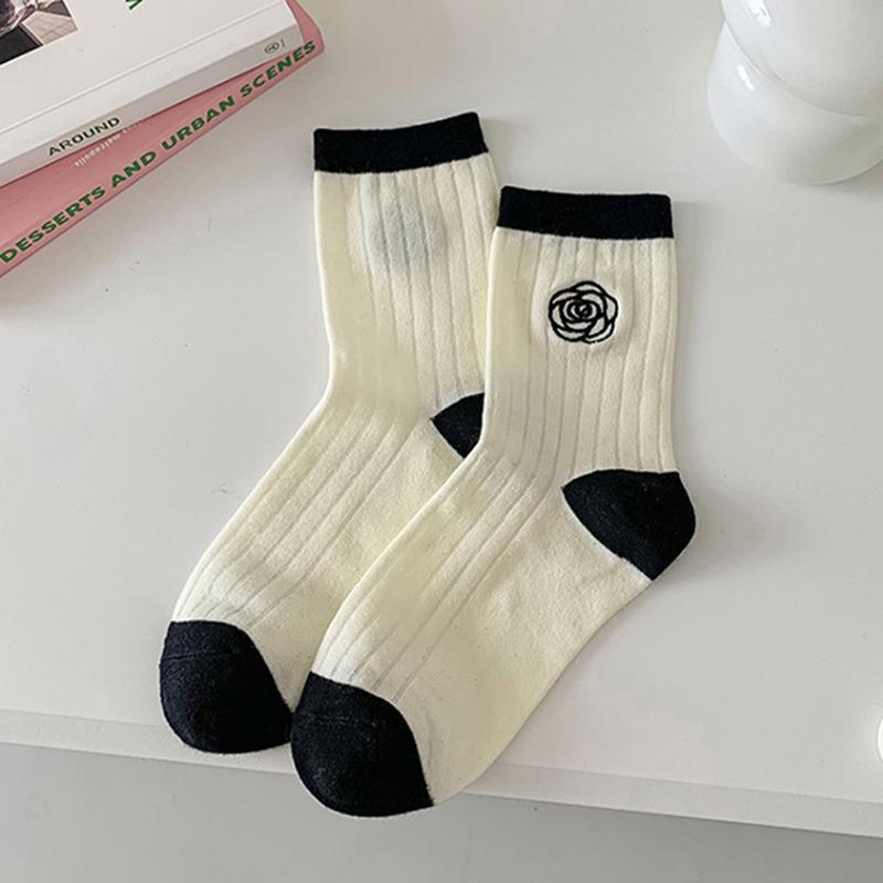 Autumn Women Socks Korean Style Lolita Camellia Sweet Socks Breathable Girls