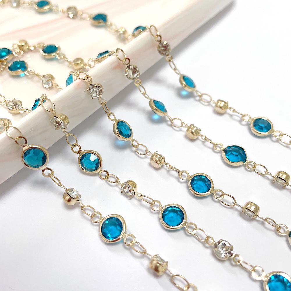 1meter Colorful Crystal Beads Beaded Chain Glass Bead Copper Necklace Chain Accessories for DIY Costumes Jewelry Making Material
