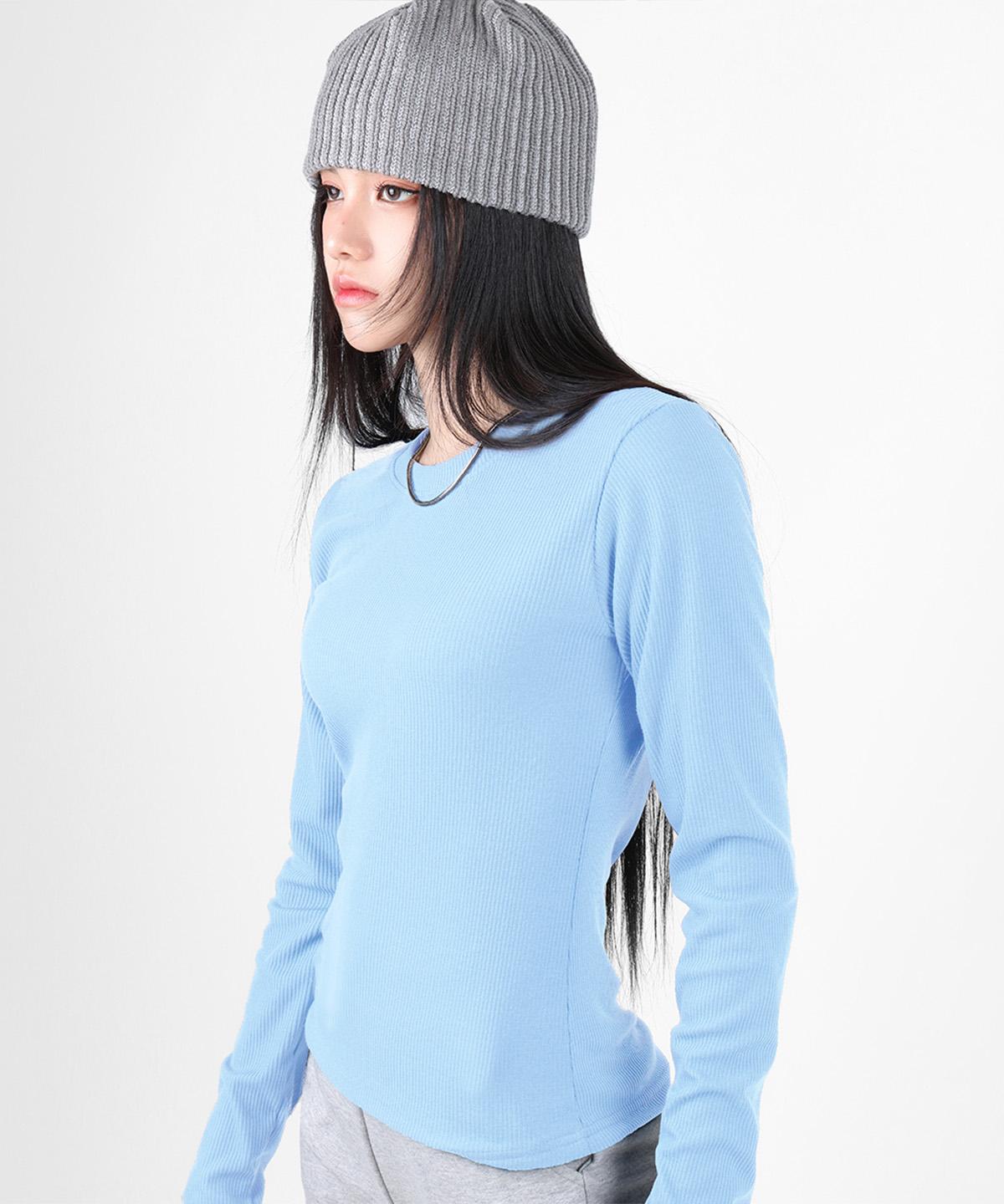 Poder Fit Ribbed Long Sleeve T-Shirt_Light Blue Free (Ft23)