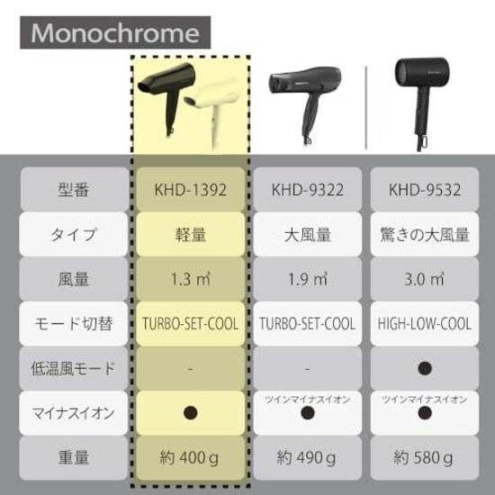 Koizumi Hair Dryer Monochrome Lightweight Compact Foldable Mini Negative Ion Black KHD-1392 BK
