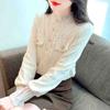 Fashion New 2024 Winter Long Sleeve Stand Collar Slim Apricot Velvet Lace Blouse Shirt Women Tops Blouses Shirts J803