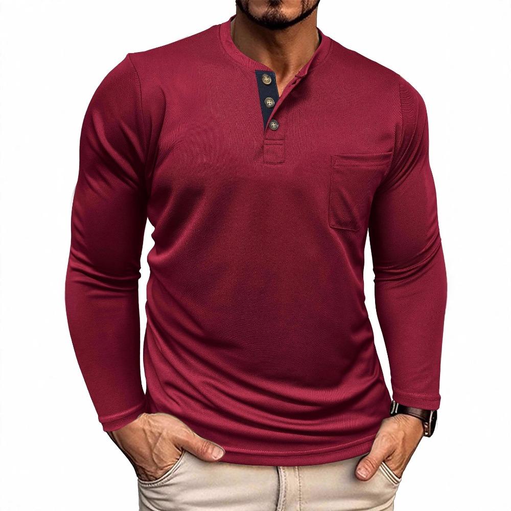 Men’s Long-Sleeved T-Shirt: Loose-Fit, Plain-Coloured, Pocket-Detail, Sports & Casual Top for Men
