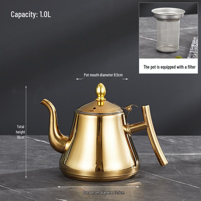 Stainless Steel Teapot with Filter for Induction Cookers - Long Spout, Large Capacity, Ideal for Restaurant Use.