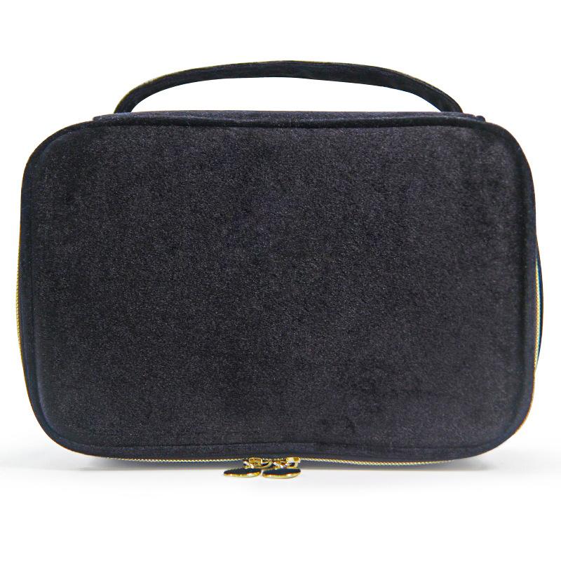 

Velvet Cosmetics Bag Top Handle Travel Large Capacity Brushes Suede Makeup Vanity Case Custom Initials Name Gift чёрный