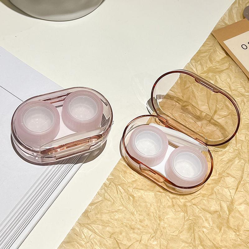Portable Leak-proof Contact Lens Case with Mirror, Invisible Ins Style, Double Container for Colored Lenses