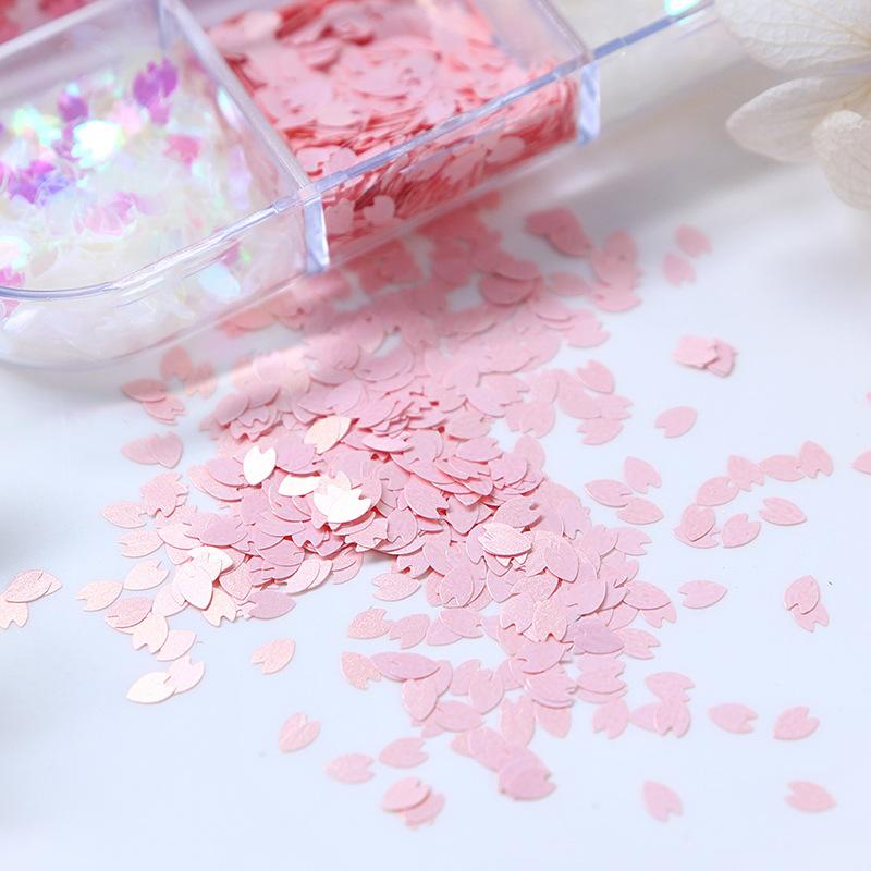 6/12 Grids Cherry Blossom Petals Nail Art Glitter Sequins Holographic Nail Flakes Sequin Mixed Iridescent Powder Nail Decoration