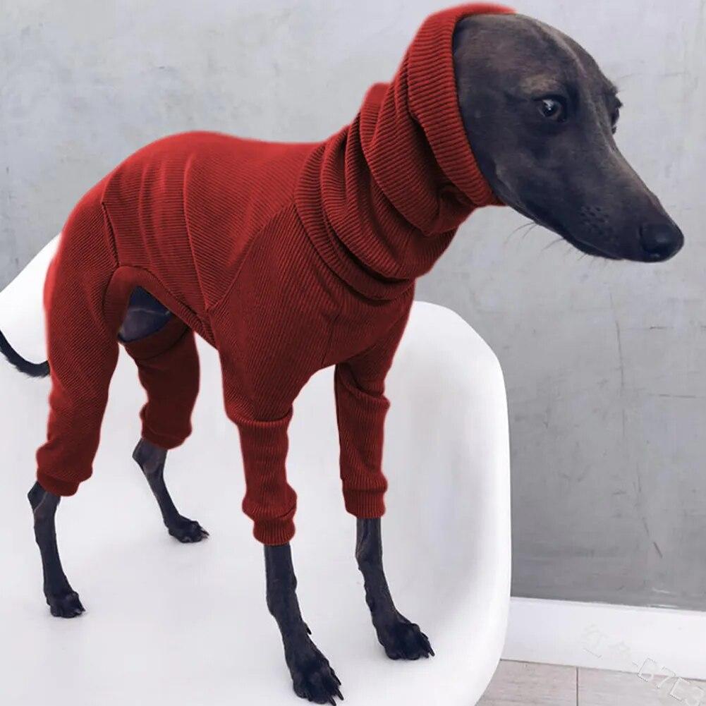Modische vierbeinige gerippte Hundekleidung mit Rollkragen, Haustierpullover für Whippet, italienischer Windhund, Winterpullover, Overall für große Hunde