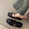 Leather Small Gold Buckle Soft Bottom Flat Bottom One-word Buckle Belt Mary Jane Single Shoes Women's Autumn Versatile Square Head Small Leather Shoes