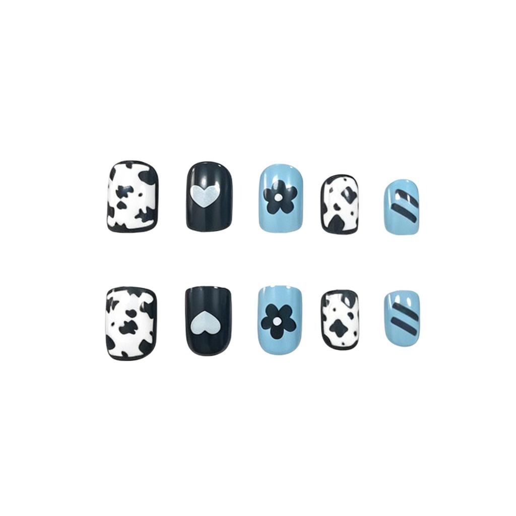 24 Nail Art Versatile Personalized Cow Pattern Love Flower Fresh Short Square Wear Nail