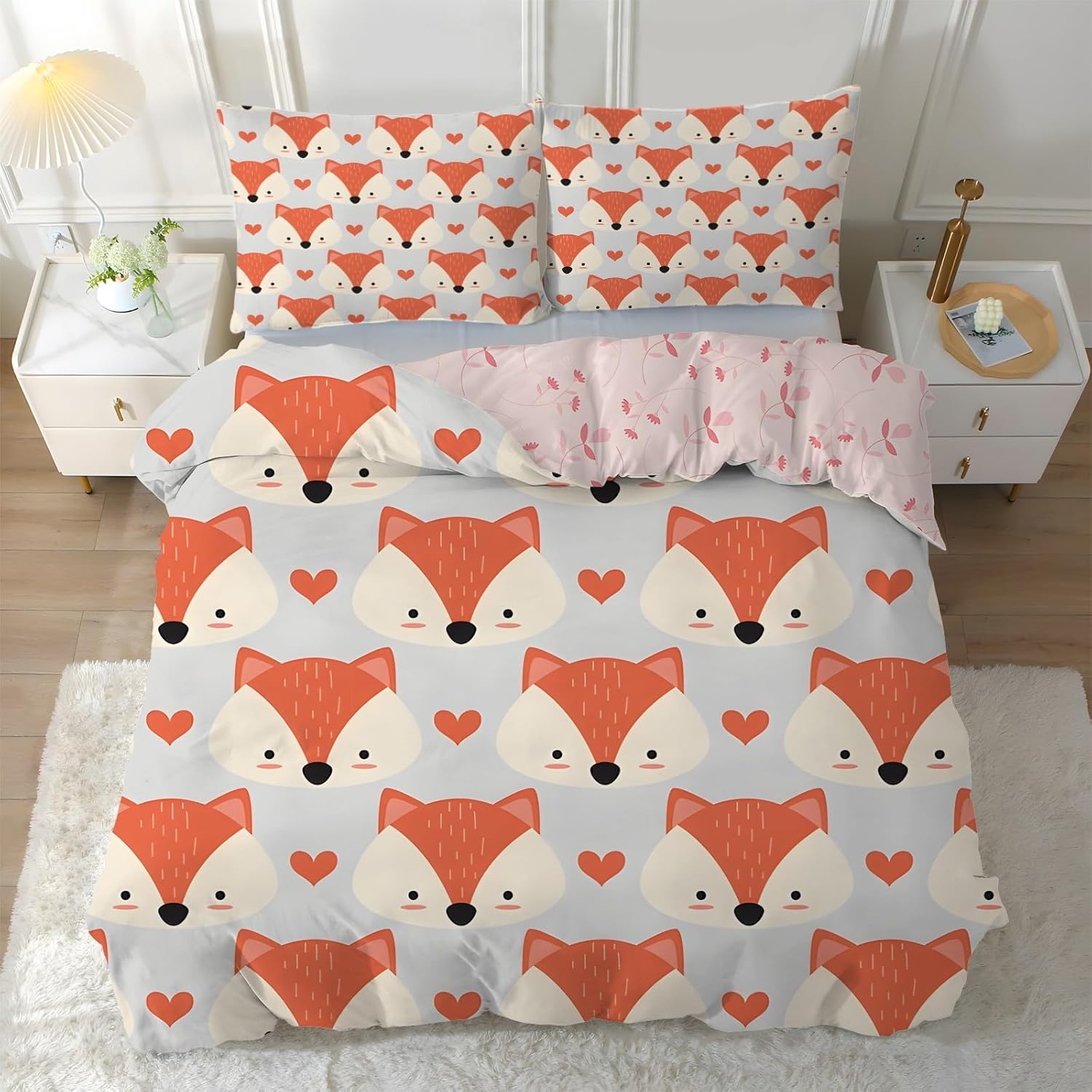 

Cute Cartoon Fox Bedding Set,3D Print Soft and Comfortable Reversible Single Duvet Cover with Pillowcase Bedroom Decoration Gift 90x200cm 2pcs&Duvet Cover