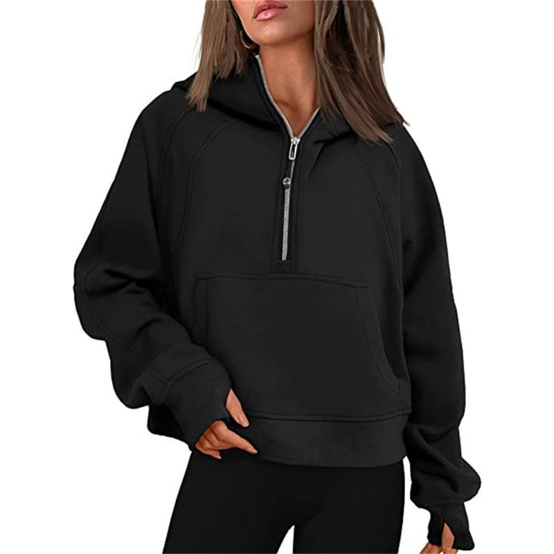 Autumn and Winter Yoga Clothes Women's Sports Half-chain Hoodie Sweater Loose Short Plus Velvet
