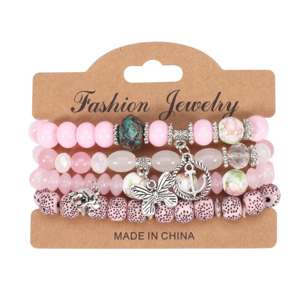 JYL TS Bracelet Bohemian  Butterfly Anchor Elephant Brings Stability & Freedom Color 8 pink зеленый пастельный