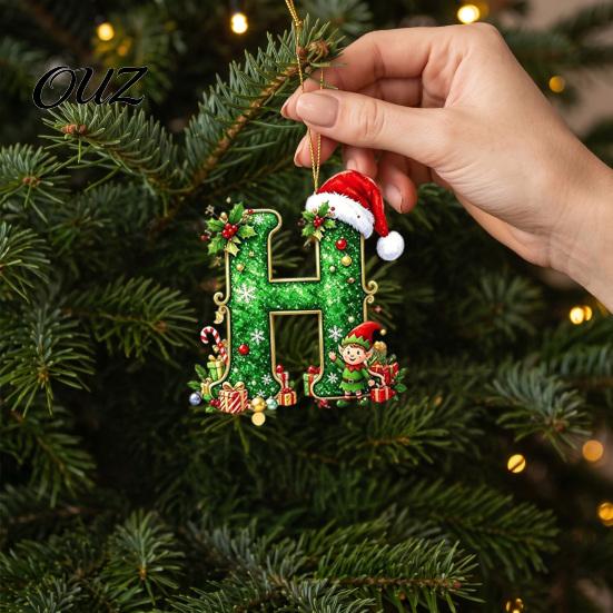 Durable Hanging Letter Decoration 26 Alphabet Christmas Ornament, Personalized Letters Acrylic Tree with Santa Hat Pendant And Elf Boy for Xmas Mantel