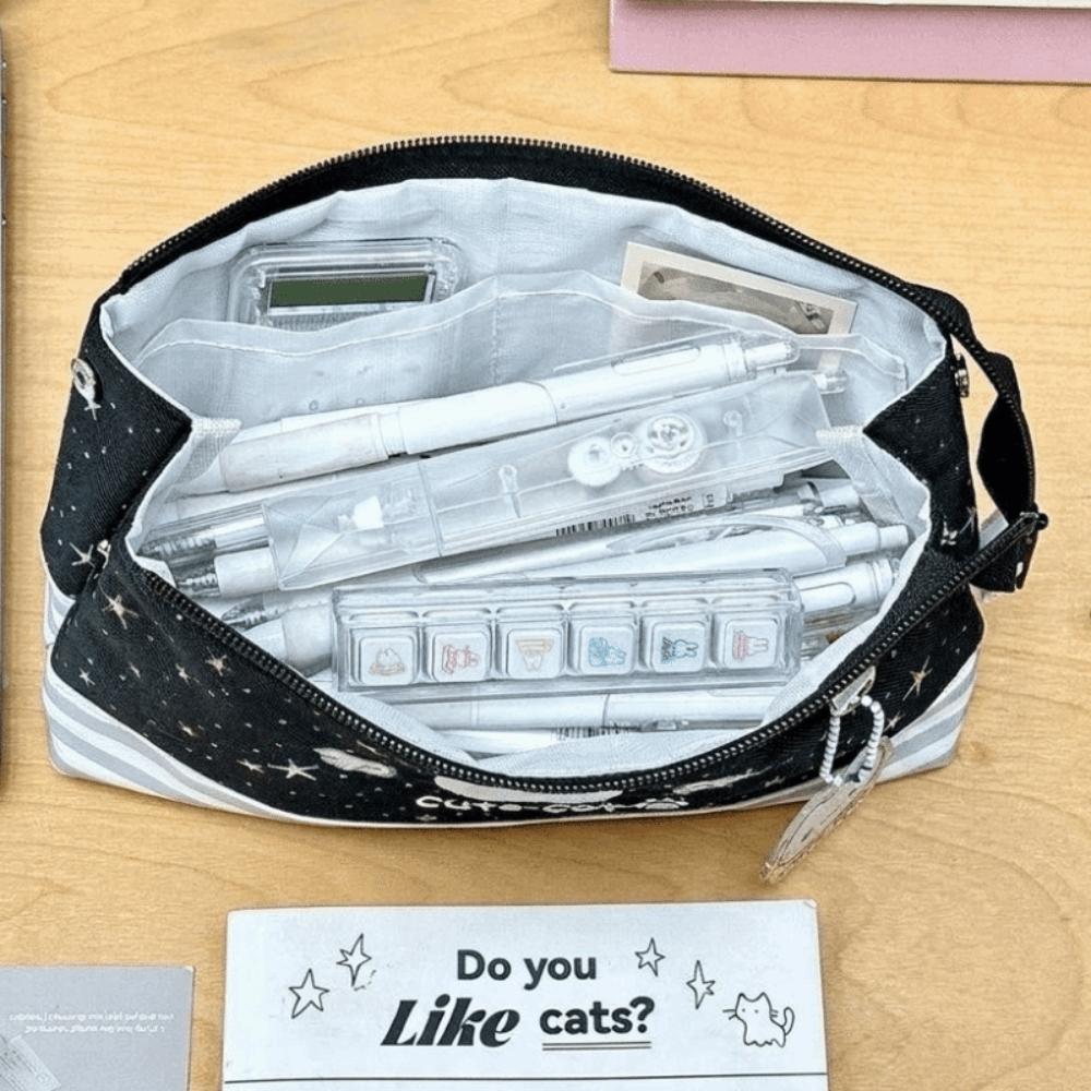 Large Capacity Cat Pattern Pen Case Multi-Layer Stationery Storage Pouch For Teen Students