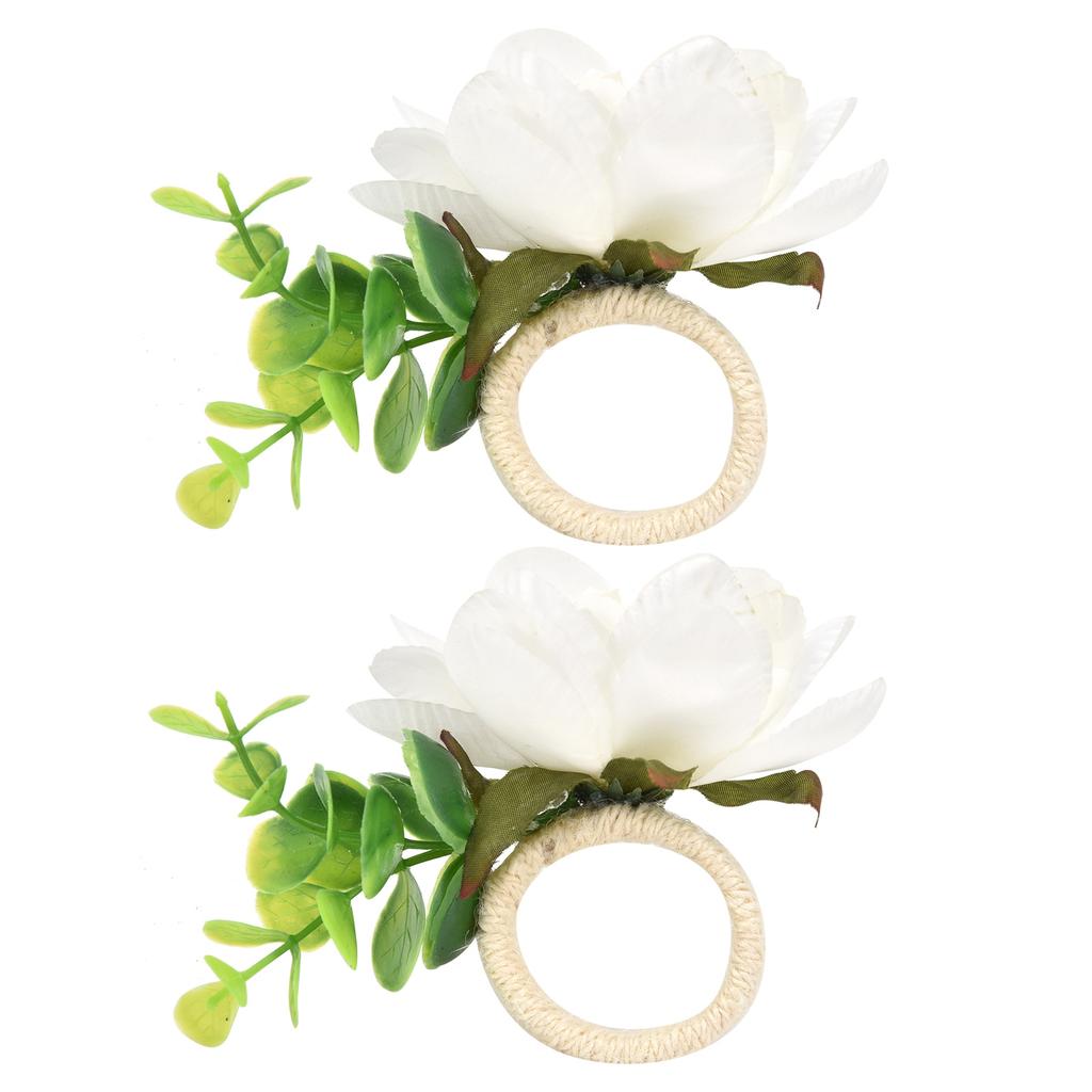 2Pcs Hemp Rope Napkin Buckle Simulation Flower Napkin Ring for Hotel Western Restaurant6622 White