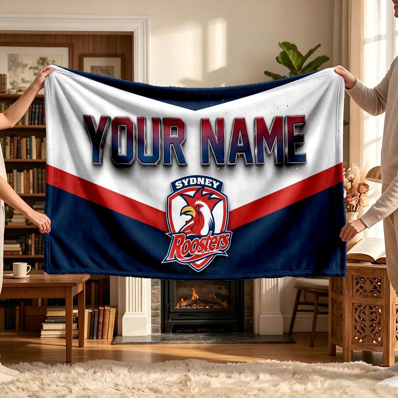Sydney Roosters (1) Coperta Personalizzata con Nome Morbida Accogliente Regalo per Divano Letto Divano Decorazione per la Casa