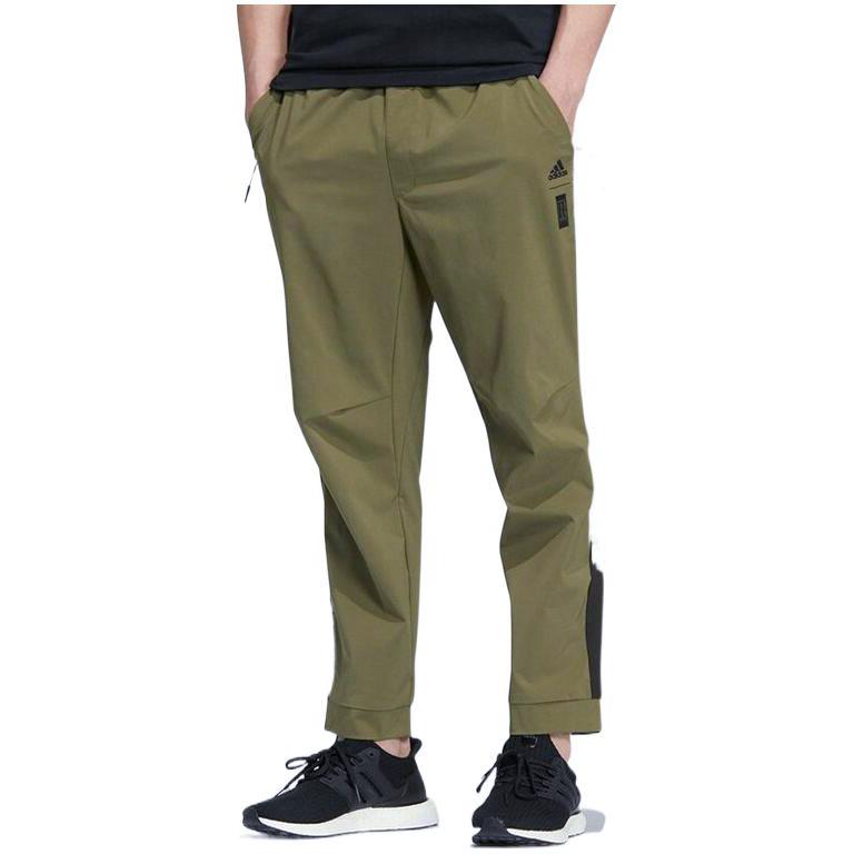 adidas Logo Print Side Stripe Straight-Leg Casual Pants Men Bottoms Army-Green HE5155