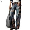 Damen Retro High Waist Wide Leg Floral Print Lange Lockere Jeans Hosen