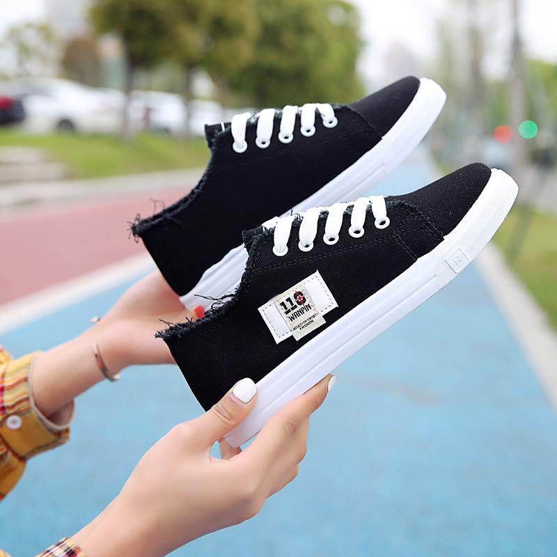 Spring Summer Women Canvas Sneaker Low Top Denim Sneakers Ladies Lace-Up Flat Canvas Board Shoes Female Sapatos Femininos
