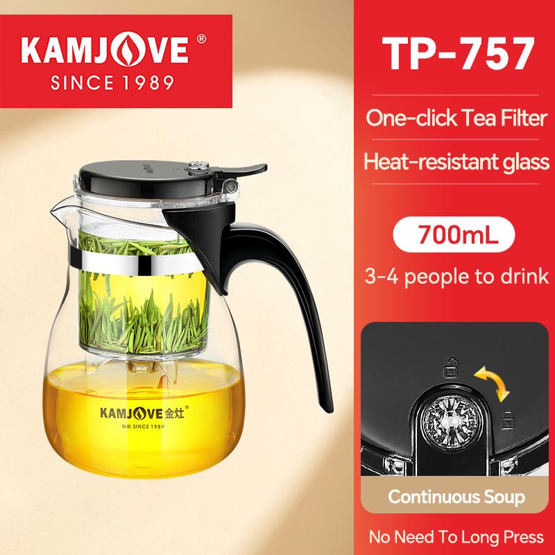 KAMJOVE Multi Style Glass Kung Fu Tea Pot, One click Filter, Kung Fu Teapot Press, Auto Open Art Portable Teacup, 500ml-750ml