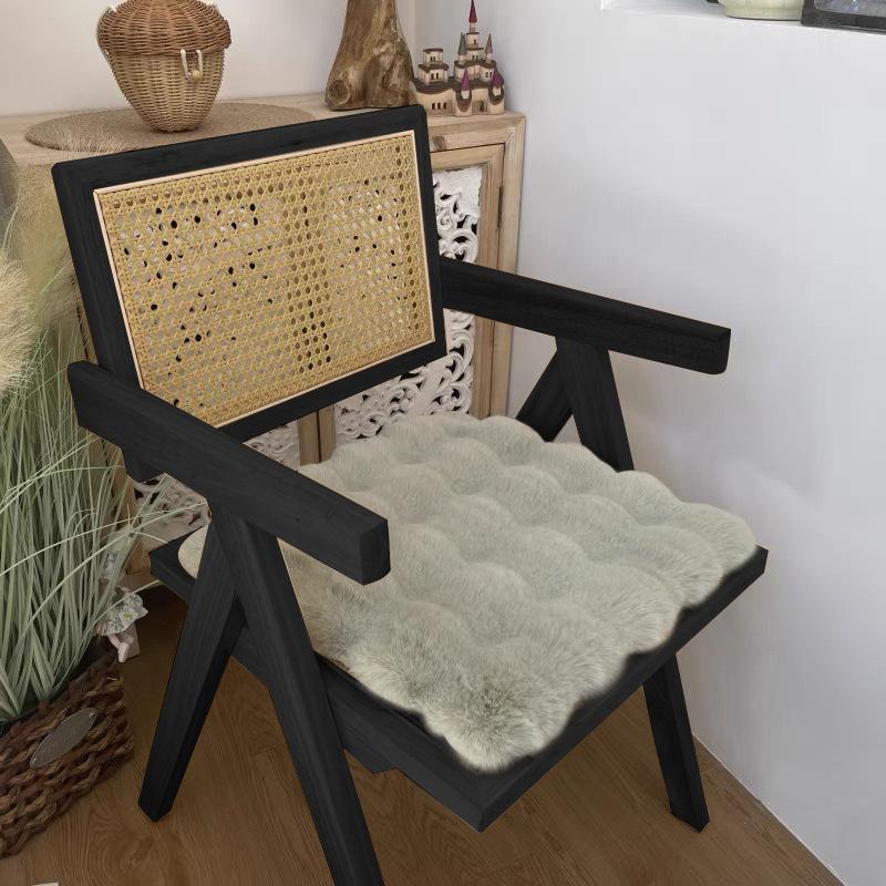 Short Plush Faux Rabbit Fur Thick Chair Cushion Winter Warm Non Slip Seat Pad for All Kinds of Chairs Stools 35*35cm square зелёный