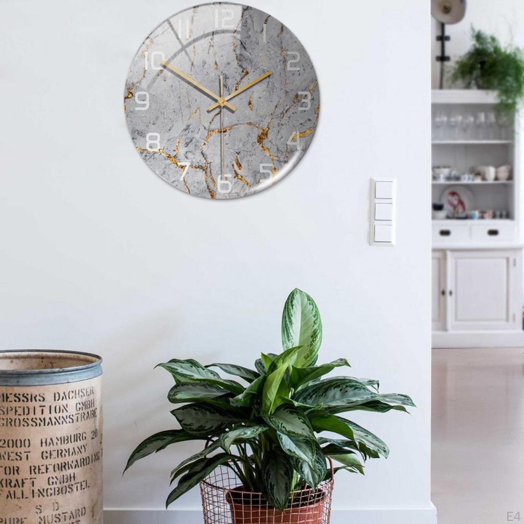 Clock Non Ticking, Marble Texture Round Frameless Wall Clocks Decorative for Home kitchen Room