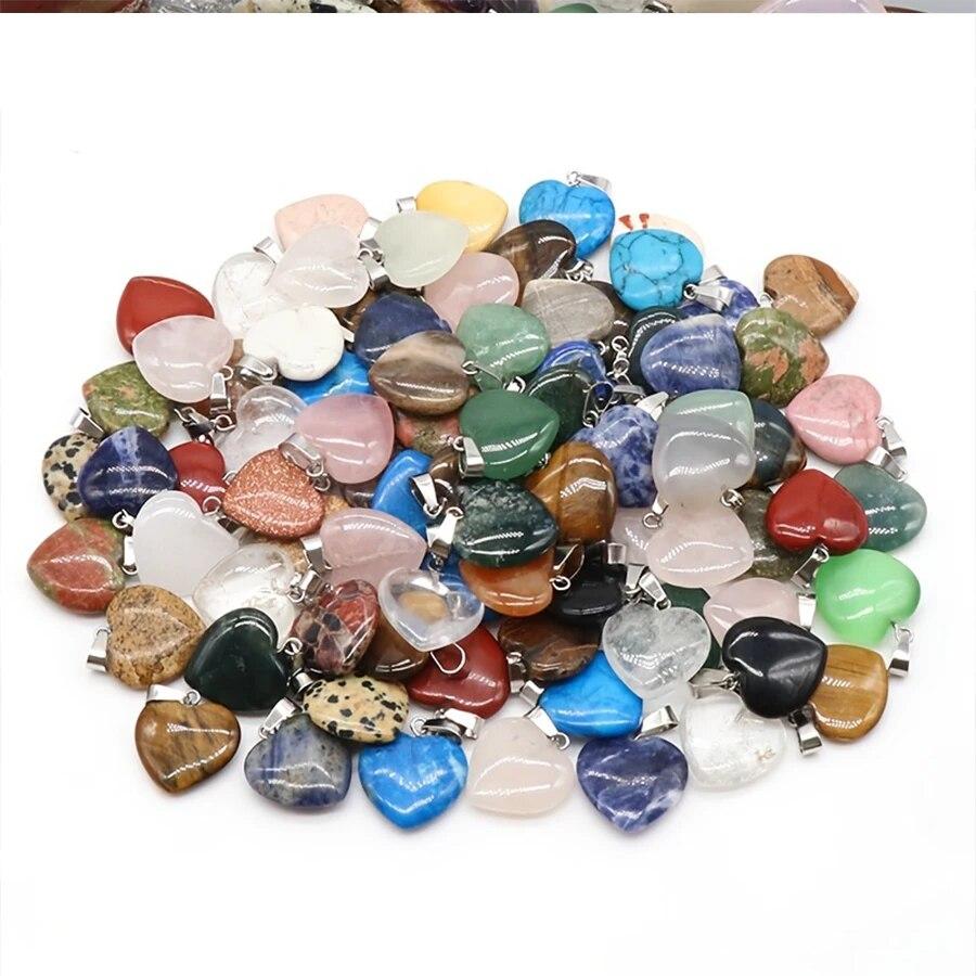 10pcs Natural Stone Crystal Heart Pendants Exquisite Jewelry Accessories In Mixed Colors Crystal Healing Stones for Diy Jewelry