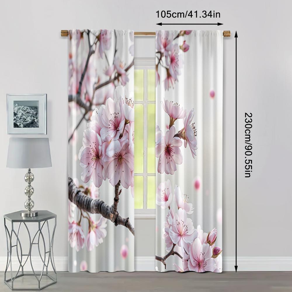 2pcs, Curtain Popular Watercolor Style Plum Blossom Versatile Fabric (without rod) Holiday Ldeal for Bedroom and Various Room