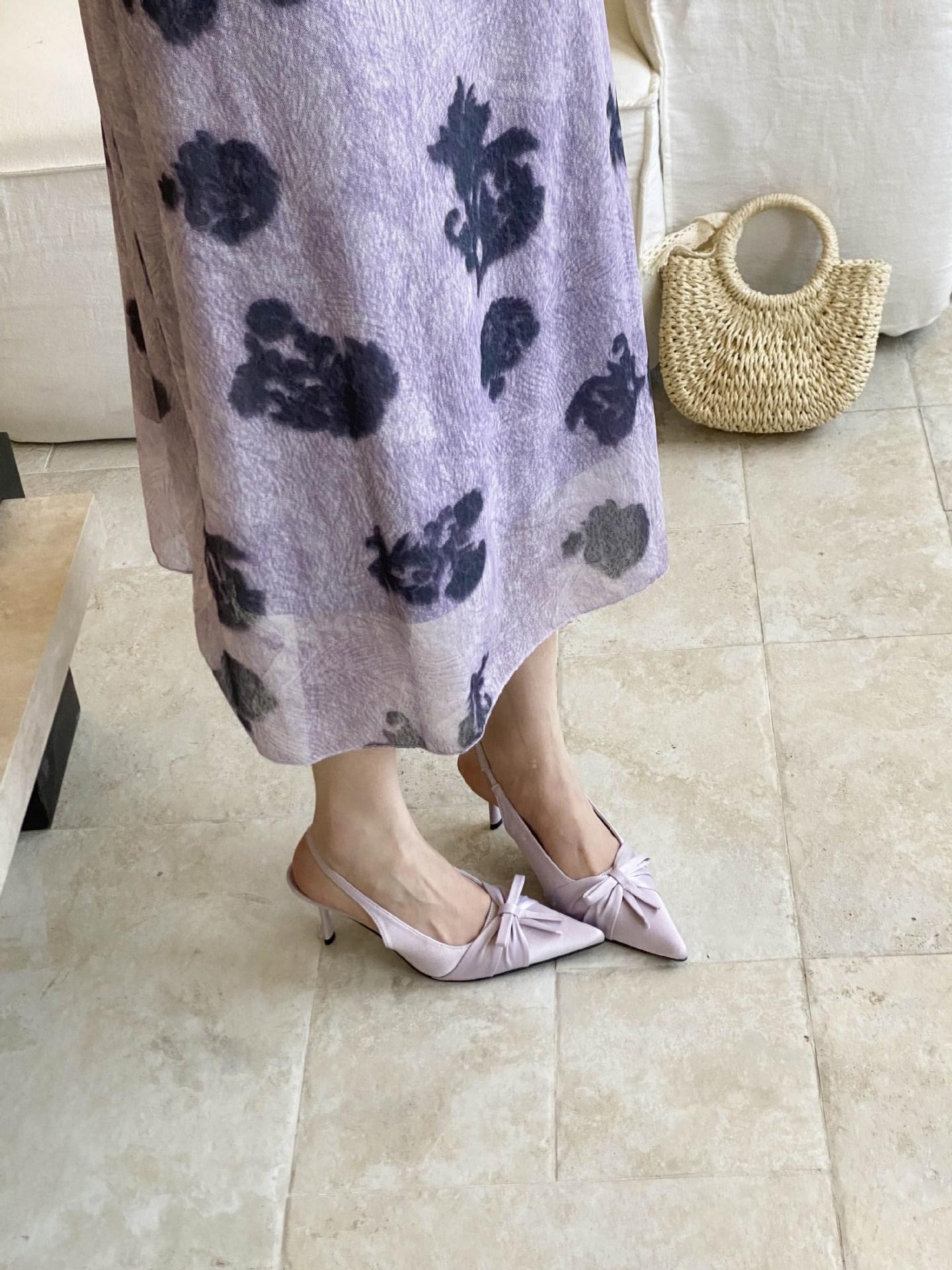 Women s Satin Pointed Toe Thin Heel Bowknot French Style Stylish Elegant Sandals - Perfect for Daily Wear 35