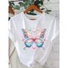 Women'S Plus Size Black T-Shirt with Pink & Blue Floral Butterfly Design - Casual Crew Neck, Short Sleeve