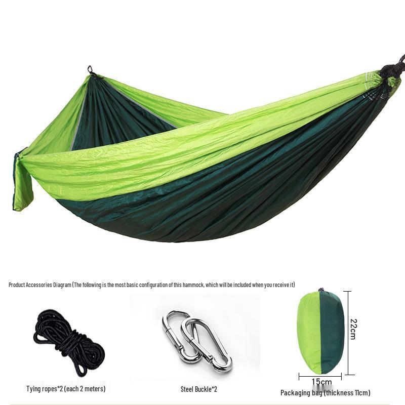 Ultralight 210T Nylon Color-Blocked Outdoor Hammock - Breathable & Double Strap Rope for Camping