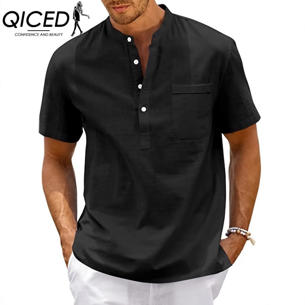 QICED Men's Fashion Casual Solid Color Print Tops & T-shirts