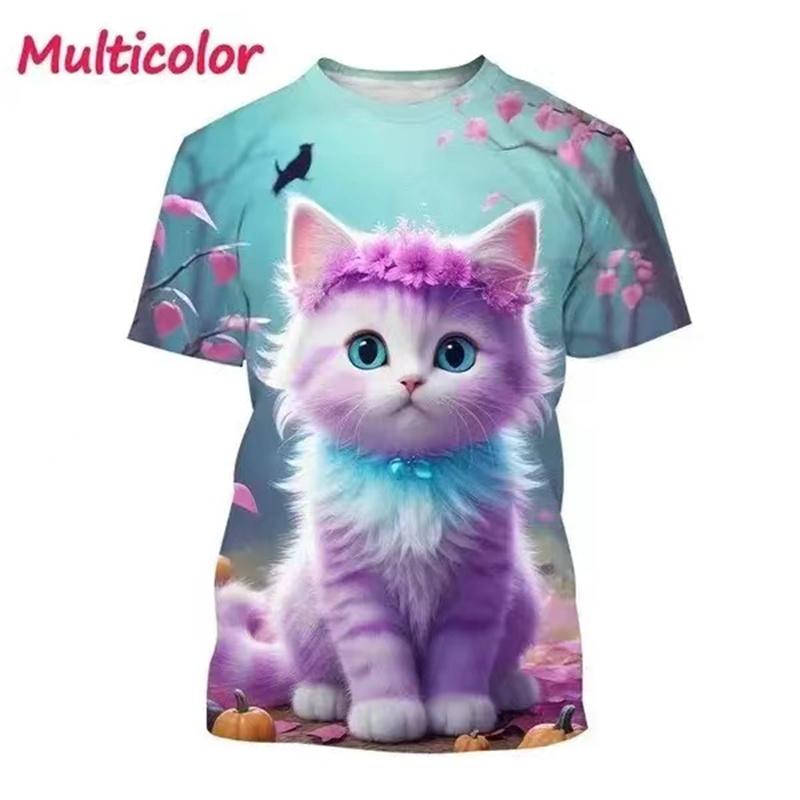 Nové 3D tištěné tričko s kočkou Roztomilé zvíře Mazlíček Kočka Grafické tričko Pro muže a ženy Módní s kulatým výstřihem Krátký rukáv Ležérní topy