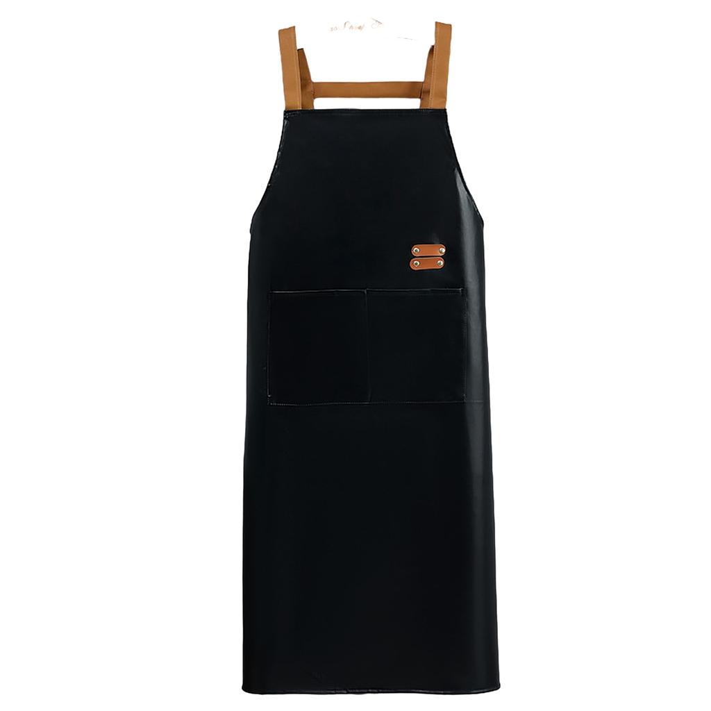 Adjustable PU Leather Apron with Pocket Waterproof Pinafore Oil Resistant Apron for Home Cooking and Kitchen Cleaning