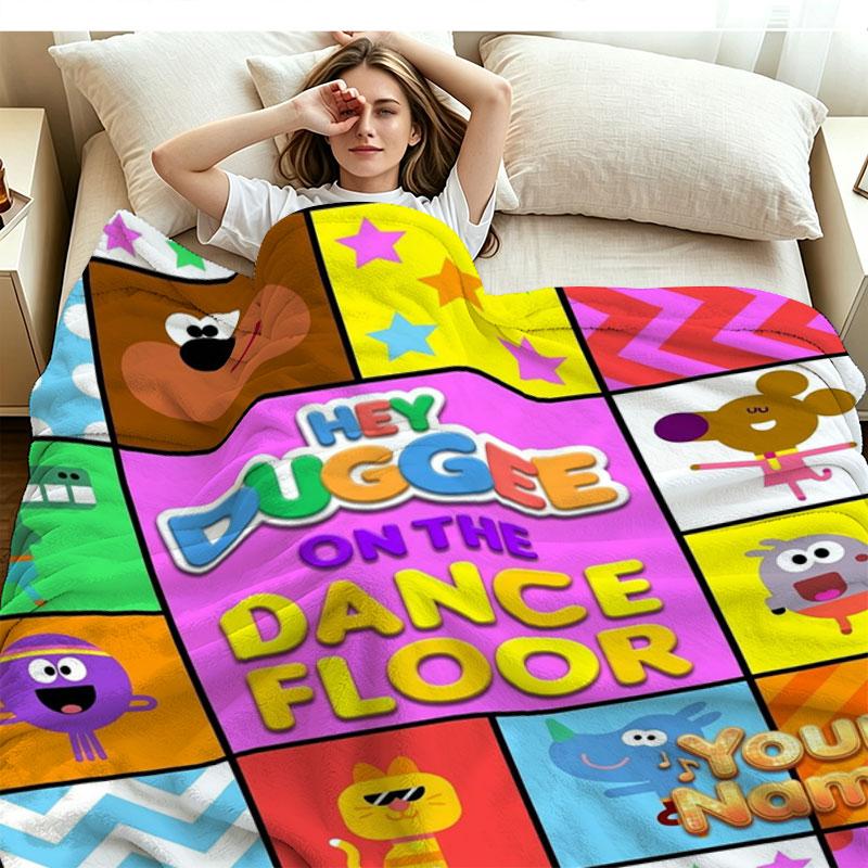 1PC Hey Duggee Custom Name Patterned Flannel Blanket Suitable For All Seasons for Home Decor Warmth and Comfort Gifts Holiday Present