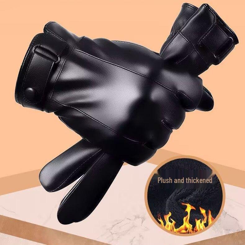 

Мужские зимние кожаные велосипедные перчатки с сенсорным экраном - Ветрозащитные, водонепроницаемые и с бархатной подкладкой для тепла. One Size