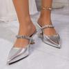 Sexy Pointed Toe Mules Slippers Women 2025 Summer Silver Glitter Chain Spike High Heel Sandals Fashion Party Dress Shoes Women