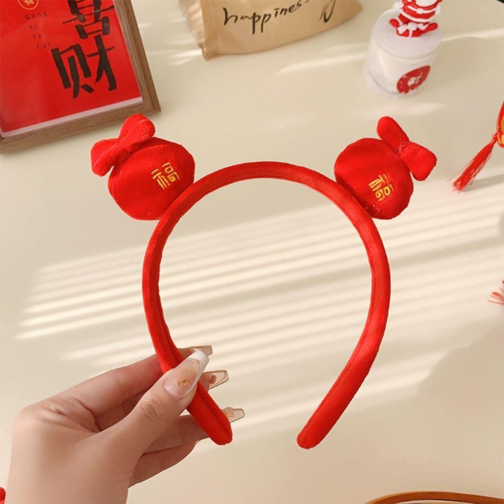 

Hair Hoop New Year Headband Chinese Style New Year Headdress Cute Lucky Bag Hairband Girl B