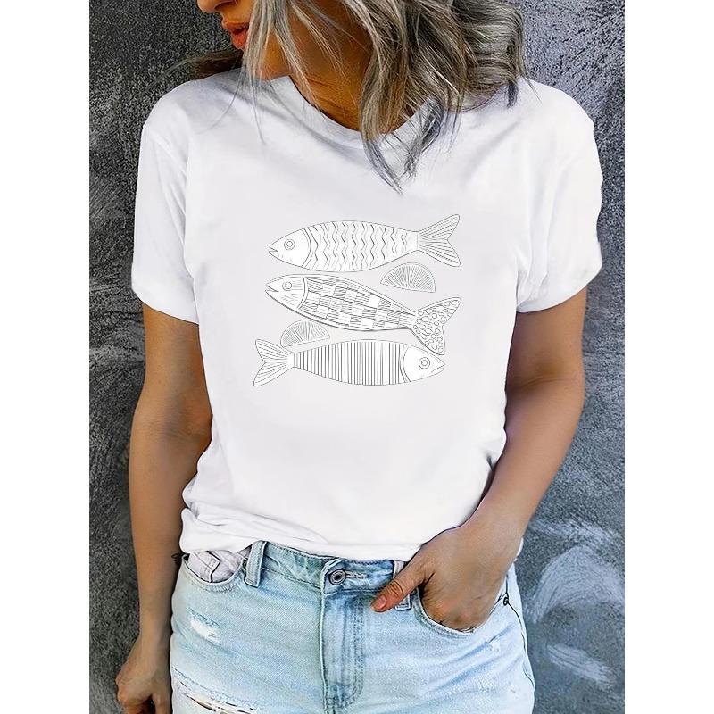 T-shirt da donna estive a maniche corte stampate, alla moda e casual, lavabili in lavatrice, vestibilità comoda, stampa piatta 2D