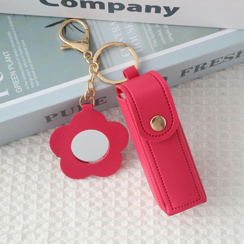 Travel Lipstick Bag with PU Leather Keychain Holder Keeps Lip Balm Safe and Accessible