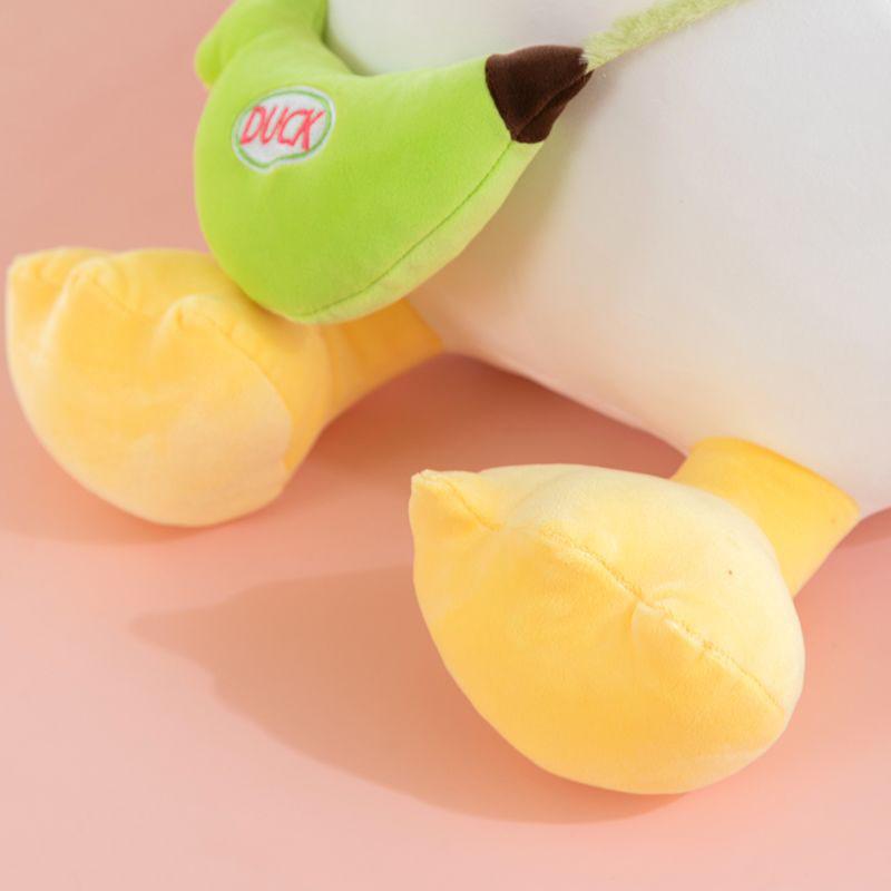 Cute Duck Plush Toy With Green Hat Soft Stuffed Duck Plushie Doll With Banana Bag Animal Pillow For Gift Cute Cushion Toy